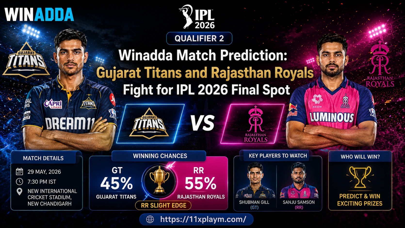 You are currently viewing Winadda Match Prediction: Gujarat Titans and Rajasthan Royals Fight for IPL 2026 Final Spot